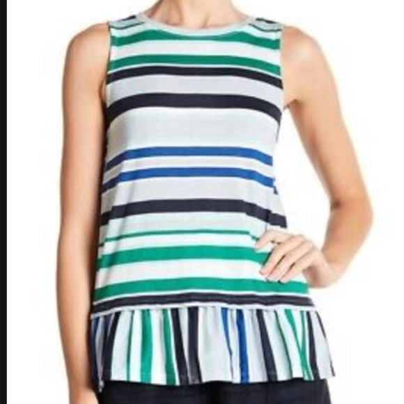 Joe Fresh Green Blue Striped Peplum Tank Sz Med - Picture 8 of 8
